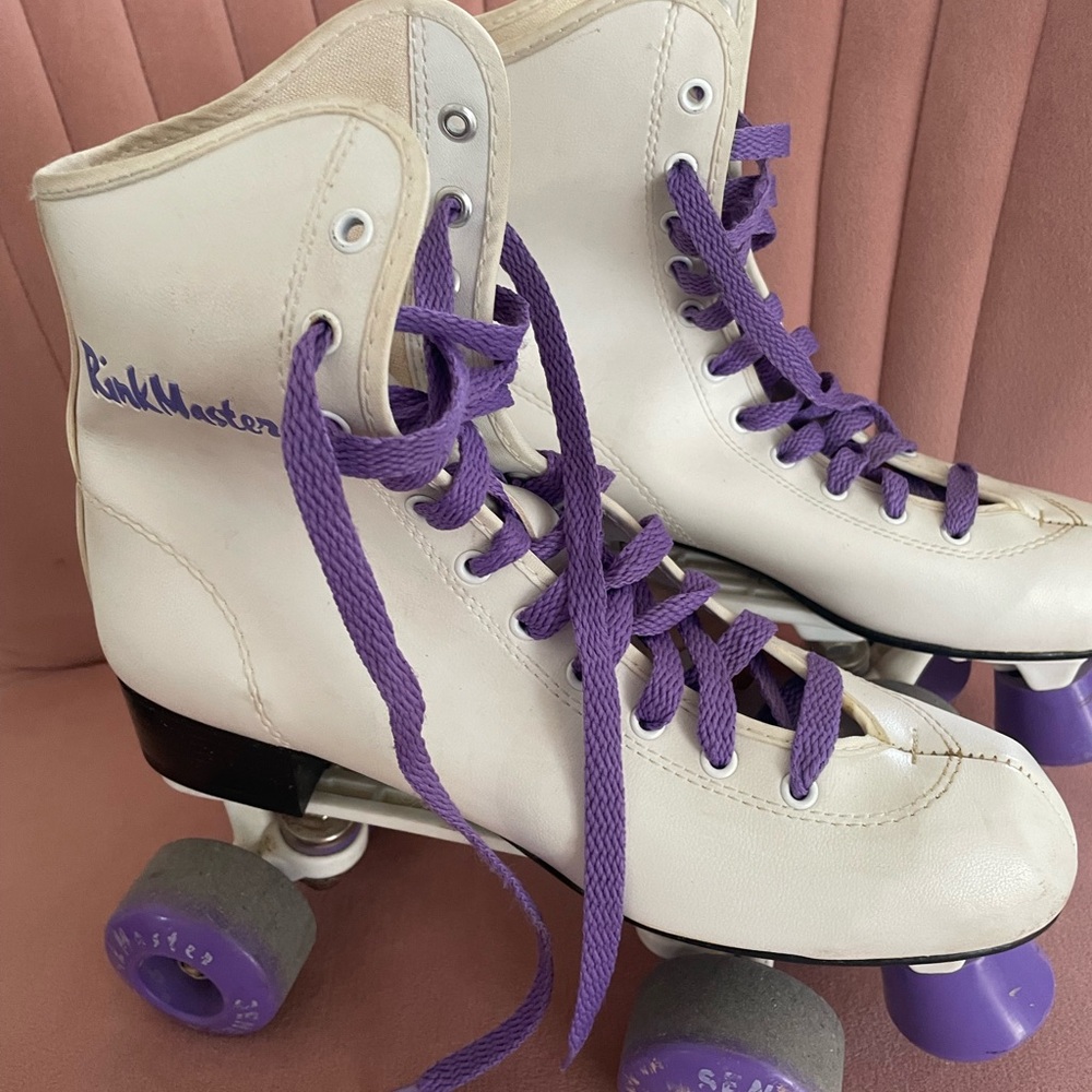White and Purple Quad Roller Skates with High-Top Support